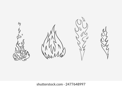 Outline Flame Set Hand Drawn Vector Image