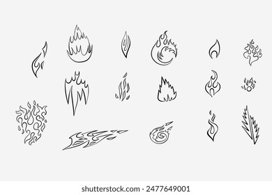 Outline Flame Set Hand Drawn Vector Image