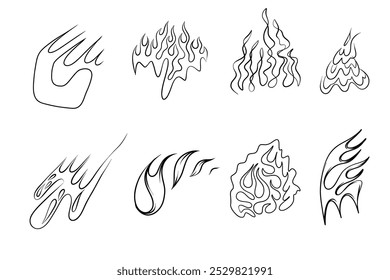 Contornar Chama Definir Imagem Vetorial Desenhada À Mão
