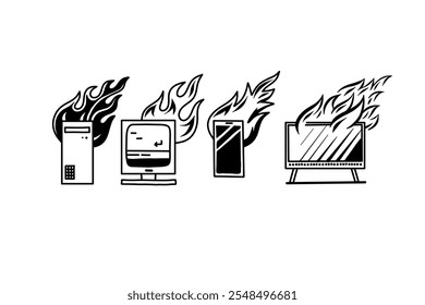 Contornar Chama Definir Imagem Vetorial Desenhada À Mão