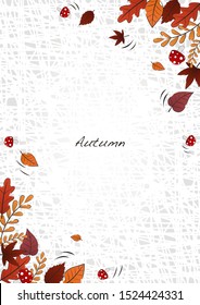 Outline flat autumn leaves and mushrooms on white background vector for decoration on autumn season events.