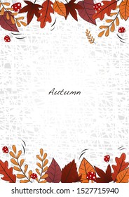 Outline flat autumn leaves and mushrooms on white background vector for decoration on autumn season events.