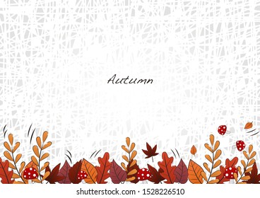 Outline flat autumn leaves and mushrooms on white background vector for decoration on autumn season events.