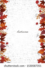 Outline flat autumn leaves and mushrooms on white background vector for decoration on autumn season events.