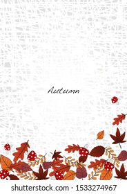 Outline flat autumn leaves and mushrooms on white background vector for decoration on autumn season events.