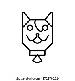 outline of flat design head of dog wearing a bell on his neck icon or logo with black and white color isolated on white background.