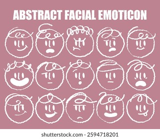 Outline flat face with variety cute and funny facial expression set. Cartoon doodle style round character emotion. Comic colorful happy, calm, worry, angry, anxiety, smile face with line draw hair