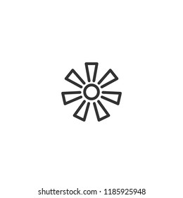 Outline flat icon of geometric daisy flower. Contour of bloom. Isolated on white. Vector illustration. Eco style. Star, sun, shine.