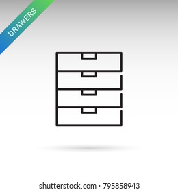 Outline flat icon isolated on white background. Drawers pictogram. Line symbol for website design, mobile application, ui.