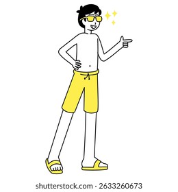Outline flat illustration of boy doing activity at summer time