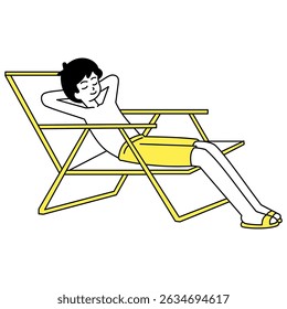 Outline flat illustration of a boy doing summer activities such as relaxing and swimming