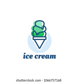 Outline flat logotype of ice cream. Vector logo of mint dessert.
