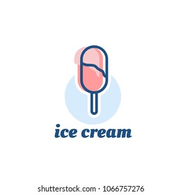 Outline flat logotype of ice cream. Vector logo of pink dessert.