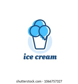 Outline flat logotype of ice cream. Vector logo of summer dessert.