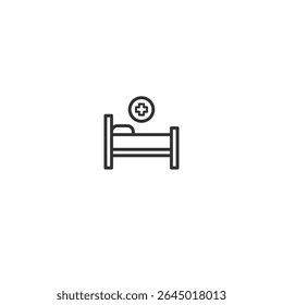 Outline Flat style vector illustration of a hospital bed used for patient care in medical facilities. Ideal for healthcare apps, hospital design, medical infographics, nursing content.
