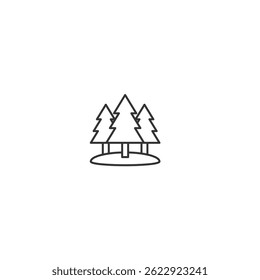 Outline Flat vector icon of a green forest with three pine trees standing on grassy land, symbolizing nature, conservation, and sustainable living. 