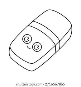 outline flat vector illustration of cartoon eraser character isolated on white background