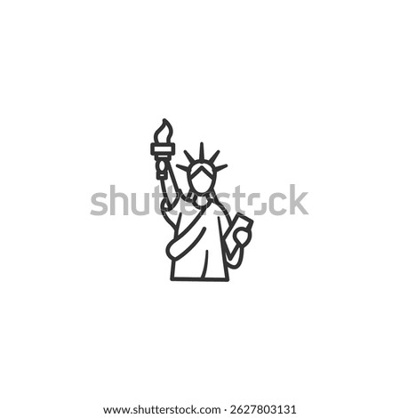 Outline Flat vector illustration of the Statue of Liberty, a globally recognized symbol of freedom, democracy, and the spirit of the United States.