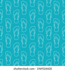 Outline flip flops seamless pattern on blue background. Vector illustration.
