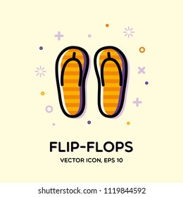 Outline flip-flops icon for covers, placards, posters, flyers and banner designs. Eps10 vector template. Simple logotype icon. Summer badges, symbol and labels. Vector illustration