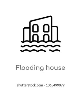 outline flooding house vector icon. isolated black simple line element illustration from meteorology concept. editable vector stroke flooding house icon on white background
