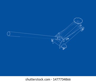 Outline Floor Car Jack. Vector image rendered from 3d model in sketch style or drawing. Blue background