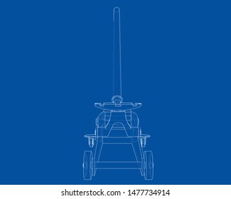 Outline Floor Car Jack. Vector image rendered from 3d model in sketch style or drawing. Blue background