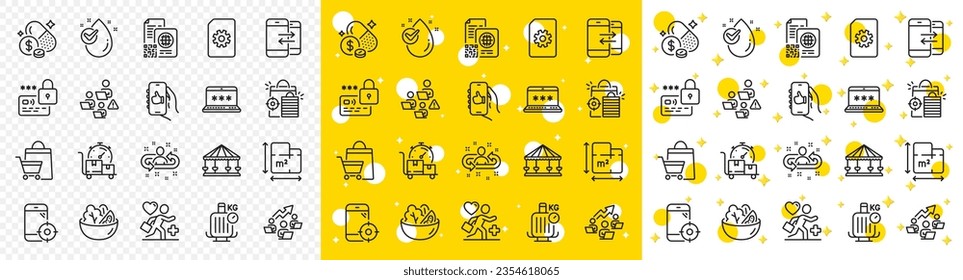 Outline Floor plan, Qr code and Sale bags line icons pack for web with Medicine price, Water drop, Teamwork chart line icon. Baggage scales, Teamwork, Fast delivery pictogram icon. Vector