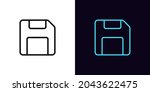 Outline floppy disk icon, with editable stroke. Linear diskette sign, memory pictogram. Online data storage, memory device, save files and backup. Vector icon, sign, symbol for UI and Animation