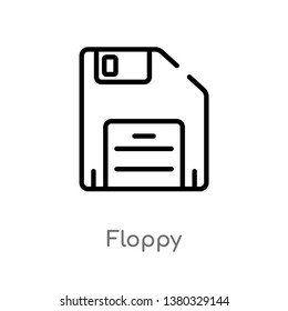 outline floppy vector icon. isolated black simple line element illustration from electronic devices concept. editable vector stroke floppy icon on white background