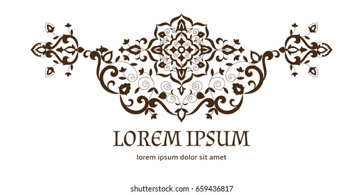 Outline floral background vector. Indian border pattern. Oriental design for logo flowers boutique, greeting card, beauty label, save the date, wedding invitation, spa or yoga salon flyer.