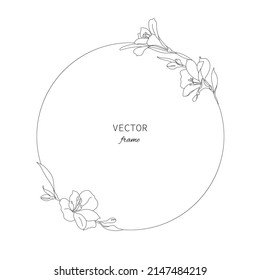 Outline Floral Frame, Border, Wreath. Line Art Lilies Isolated On White Background. Flowers Detailed Decorative Illustrations. Greeting Card And Invitation Of Wedding, Birthday, Mother's Day And Other