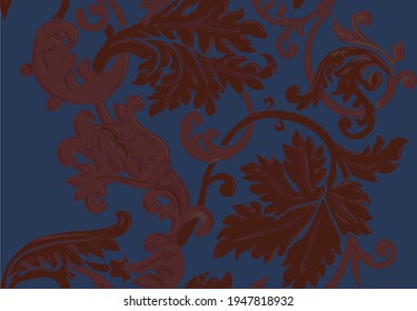 Outline floral grape leaf,
spiral border seamless pattern. Endless ornamental  for ribbons, fabric, wrapping, wallpaper, tape. Decorative design element for background and cover.