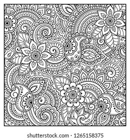 Outline Square Flower Pattern Mehndi Style Stock Vector (Royalty Free ...