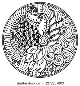 Outline floral pattern for coloring book page. Antistress for adults and children. Doodle ornament in black and white. Hand draw vector illustration.