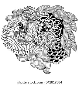 Outline floral pattern for coloring book page. Antistress for adults and children. Doodle ornament in black and white. Hand draw vector illustration.