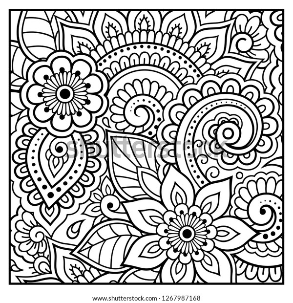 Outline Floral Pattern Coloring Book Page Stock Vector (Royalty Free ...