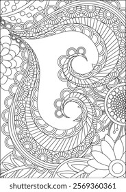 Outline floral pattern for coloring page heart design