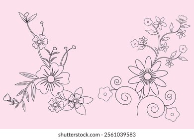 Outline floral pattern and Flower coloring book element for Design