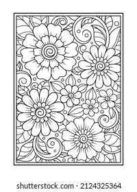 Esquema de patrón floral en estilo mehndi para la página del libro de coloreado. Antiestrés para adultos y niños. Ornamento de garabato en blanco y negro. Dibujar a mano ilustración vectorial.