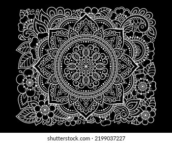 Esquema de patrón floral en estilo mehndi para la página del libro de coloreado. Antiestrés para adultos y niños. Ornamento de garabato en blanco y negro. Dibujar a mano ilustración vectorial.
