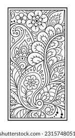 Outline floral pattern in mehndi style for coloring book page. Antistress for adults and children. Doodle ornament in black and white. Hand draw vector illustration.