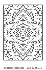 Outline floral pattern in mehndi style for coloring book page. Antistress for adults and children. Doodle ornament in black and white. Hand draw vector illustration.