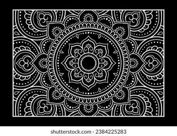 Outline floral pattern in mehndi style for coloring book page. Antistress for adults and children. Doodle ornament in black and white. Hand draw vector illustration.