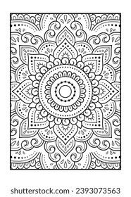 Outline floral pattern in mehndi style for coloring book page. Antistress for adults and children. Doodle ornament in black and white. Hand draw vector illustration.