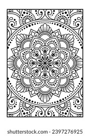 Outline floral pattern in mehndi style for coloring book page. Antistress for adults and children. Doodle ornament in black and white. Hand draw vector illustration.