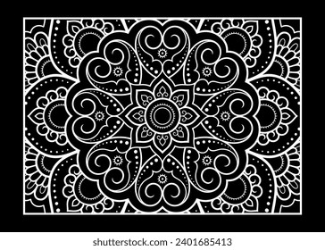 Outline floral pattern in mehndi style for coloring book page. Antistress for adults and children. Doodle ornament in black and white. Hand draw vector illustration.