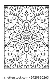 Outline floral pattern in mehndi style for coloring book page. Antistress for adults and children. Doodle ornament in black and white. Hand draw vector illustration.