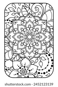 Outline floral pattern in mehndi style for coloring book page. Antistress for adults and children. Doodle ornament in black and white. Hand draw vector illustration.