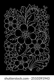 Outline floral pattern in mehndi style for coloring book page. Antistress for adults and children. Doodle ornament in black and white. Hand draw vector illustration.